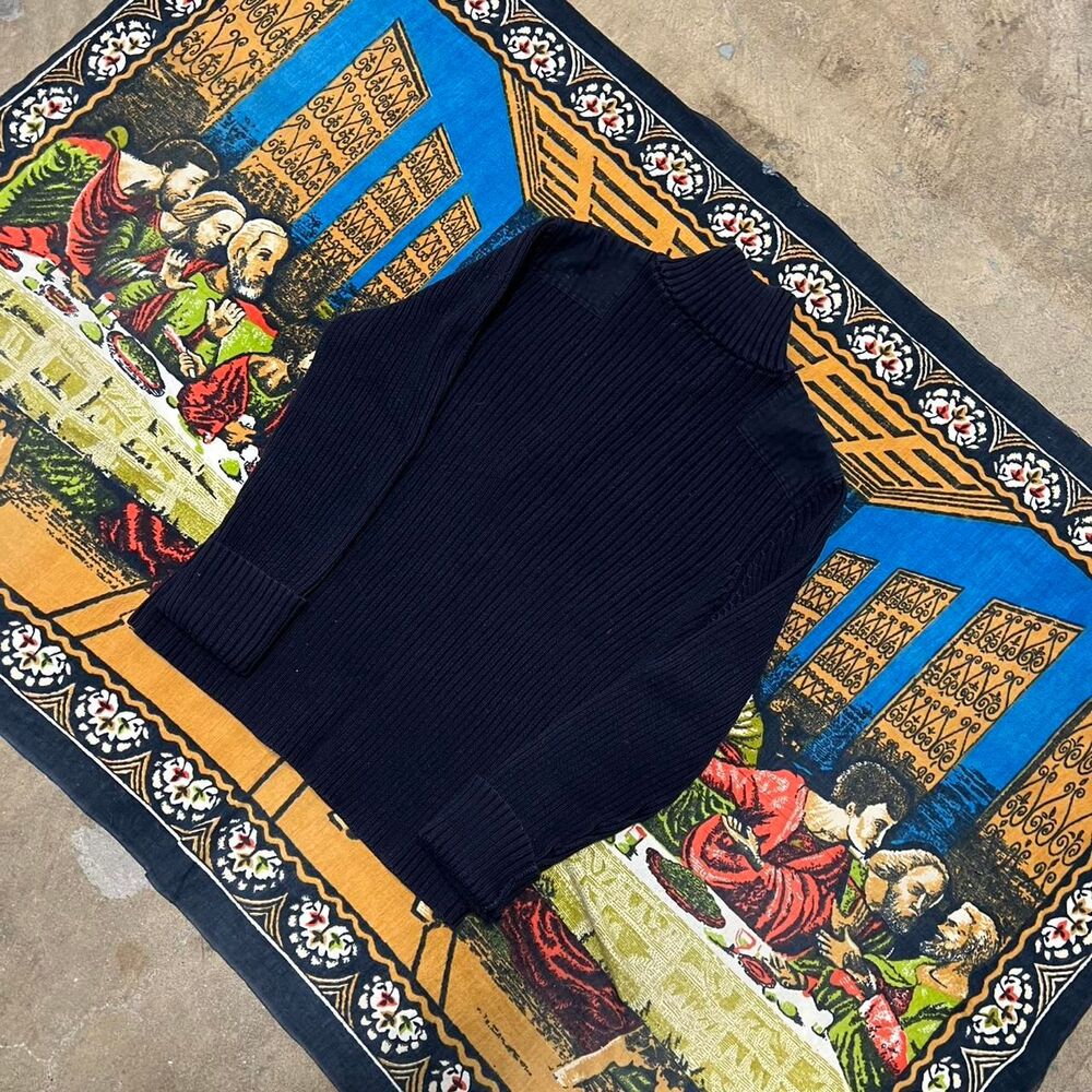 navy lauren polo Ralph Lauren quarter zip womens xl patch chunky knit ribbed y2k - Picture 6 of 7